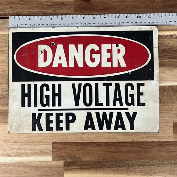 Vintage Work Sign Danger High Voltage Keep Away Garage Industrial Shop Man Cave - Picture 8 of 9